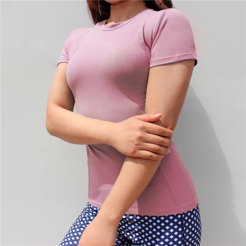 

Summer Sports Yoga T-shirts Breathable Quick-drying Fitness Slim Round Neck Short Sleeve Jogging Gym Sportswear Running Workout