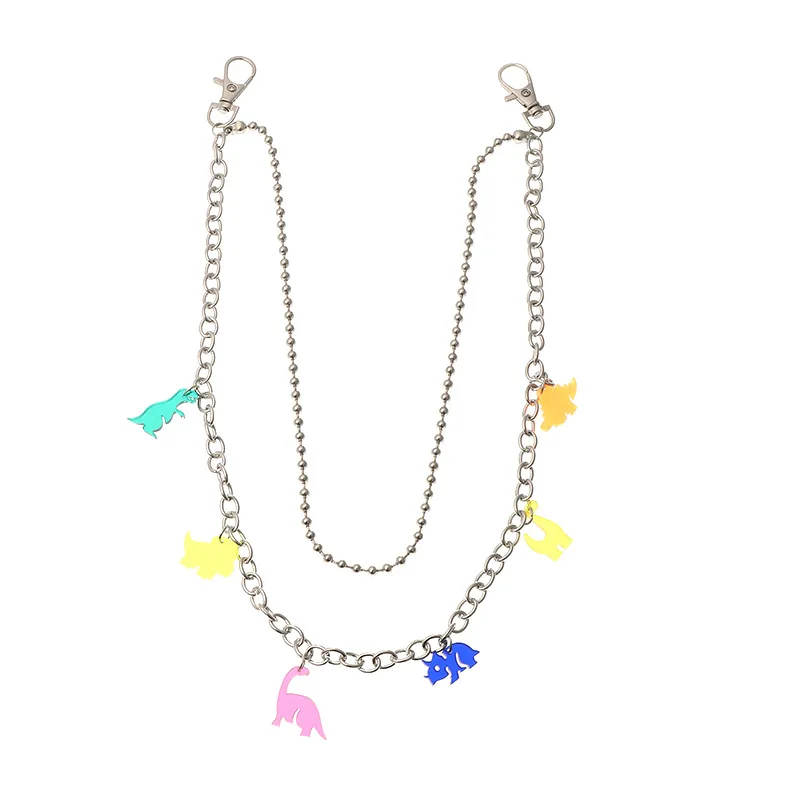 Двойной Слои панк хип-хоп брюки цепью пояс брелок Мода красочные подвеска в виде