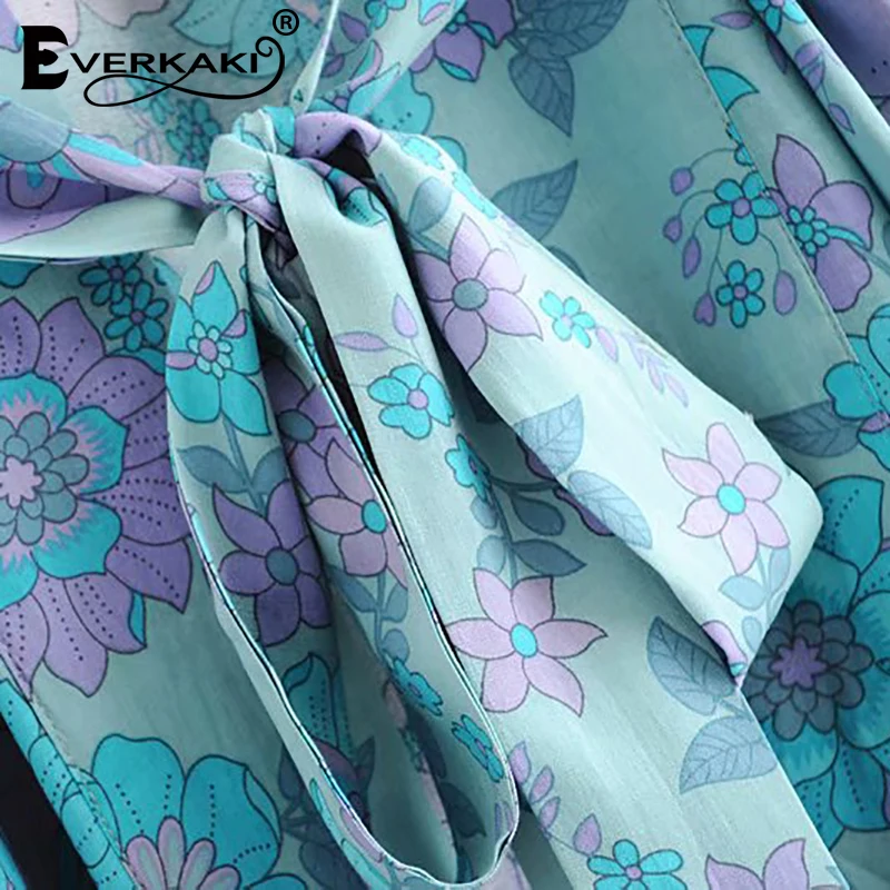 Женское винтажное длинное кимоно Everkaki свободное в этническом стиле с принтом и