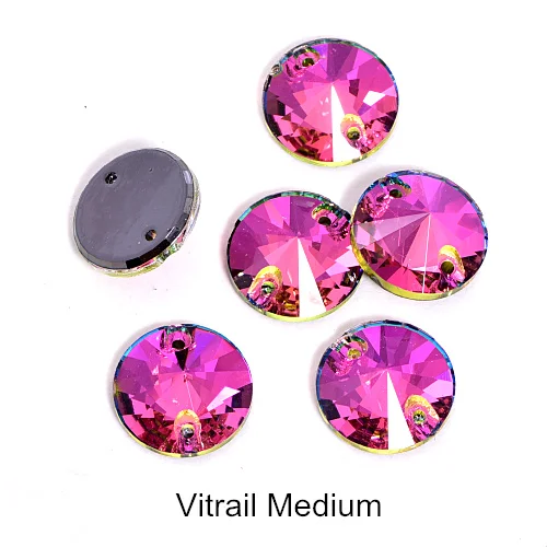 001VM-Vitrail Medium 40pcs AAAAA Quality 12mm Round Rivoli Glass Sew On Rhinestones Flatback Crystal Sewing Strass for DIY Wedding Dress B1248 - Цвет: 001VM-Vitrail Medium