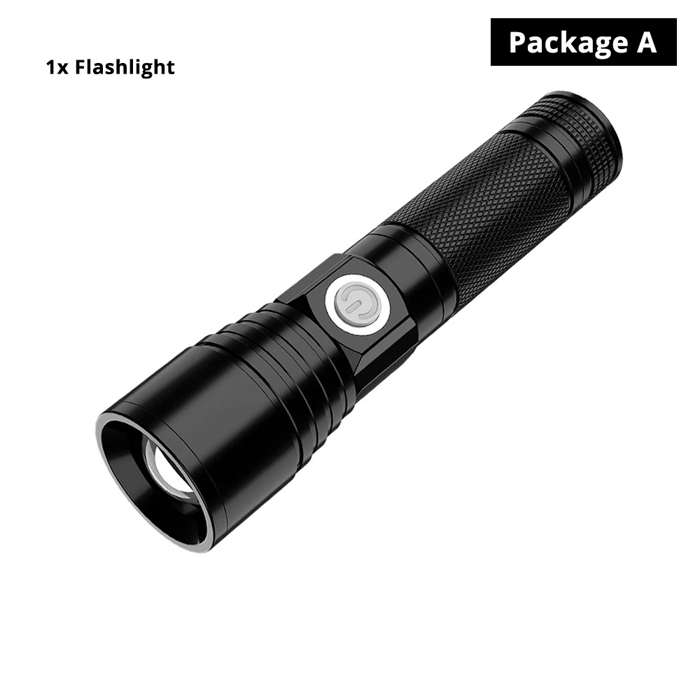Package A USB Перезаряжаемый светодиодный фонарик супер яркий 5 Режим зум водонепроницаемый фонарь питание от 18650 комплект батареи для ночного освещения - Испускаемый цвет: Package A