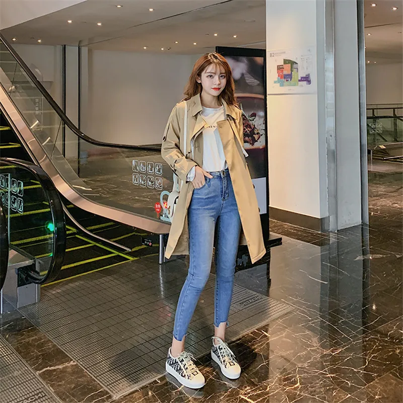 2020 Весна Осень Новая мода плюс размер хаки ветровка Корейская свободная средней