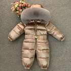 Роскошный Большой Детский комбинезон с воротником из натурального меха, толстый теплый пуховой комбинезон с капюшоном для маленьких мальчиков и девочек, цельный лыжный костюм