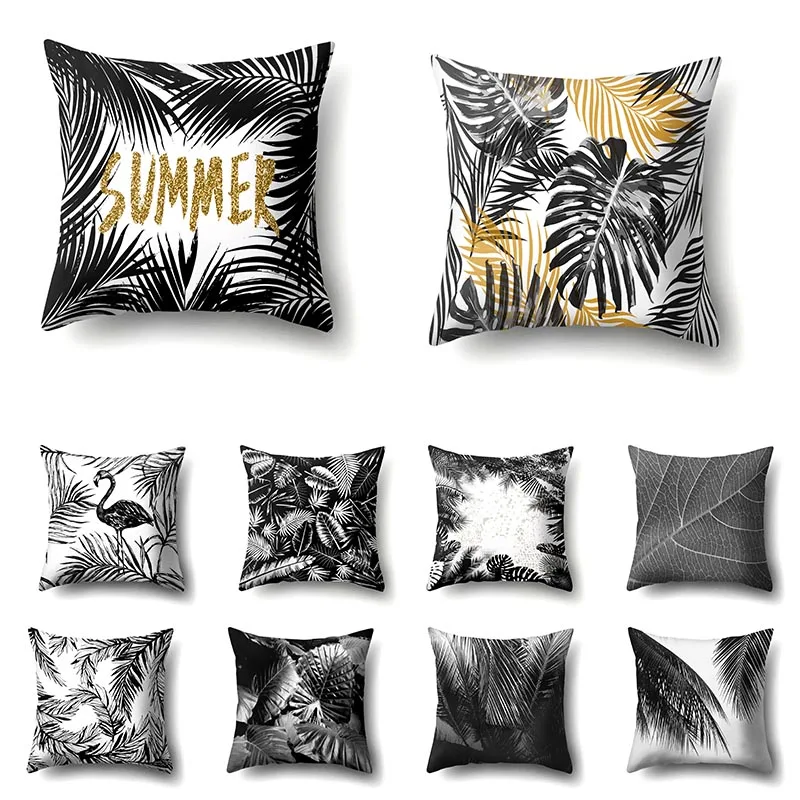 

cushion cover 45*45 Black and White Leaves cushions Pillow cases Polyester pillowcase home decor pillow covers kd-0146