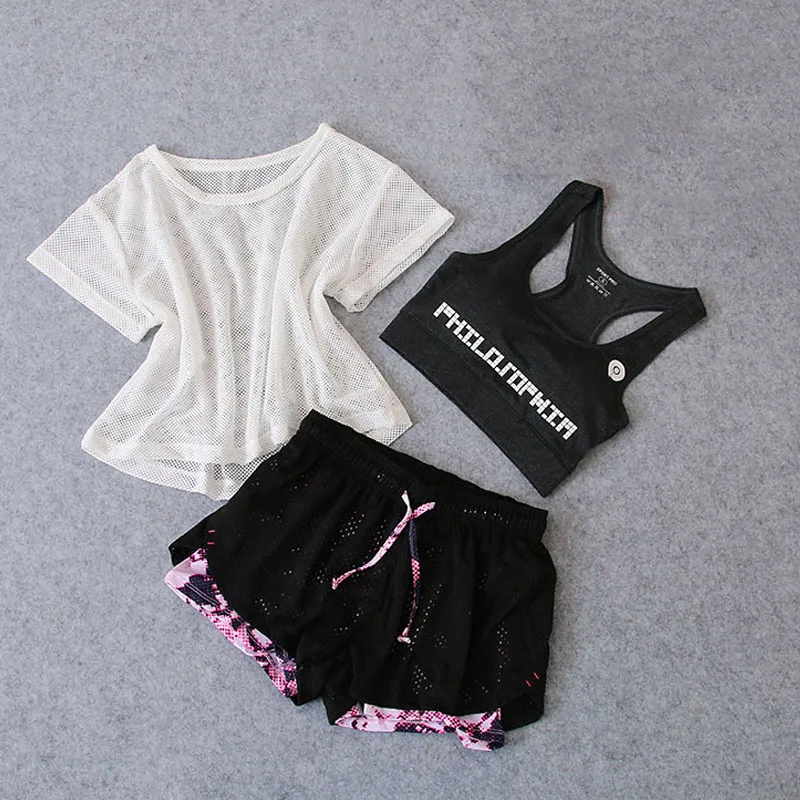 Women's Yoga Suit 3 PCS Set Fitness Clothing Sportswear For Female Workout High Waist Sports Clothes Running Top | Спорт и