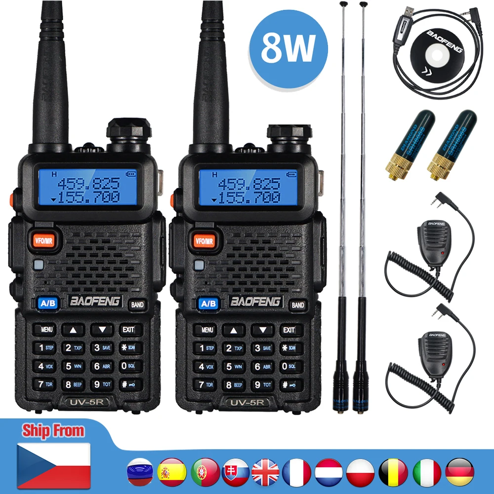 

2pcs Real 8W Baofeng UV-5R Walkie Talkie UV 5R High Power Amateur Ham CB Radio Station UV5R Dual Band Transceiver 10KM Intercom