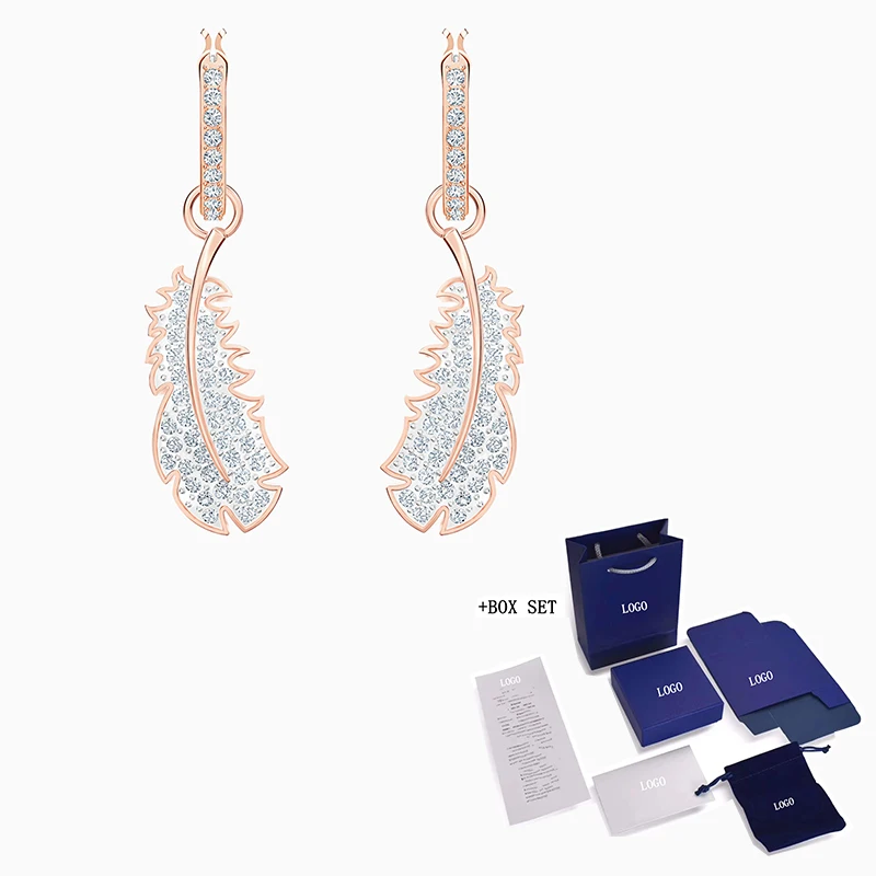 

2020 Fashion SWA New NICE Pierced Earrings Rose Gold Exquisite Feather Pendant Pattern Decoration Crystal Women's Luxury Jewelry