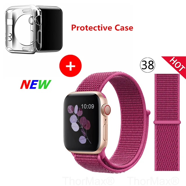 Нейлоновый спортивный бесшовный ремешок для наручных часов iwatch, 4 цвета, в полоску, легкий мягкий сплетенный ремешок для наручных часов Apple Watch 4 серии 3/2/1 38 мм 42 мм 40 мм 44 мм - Цвет ремешка: 38-dragon fruit