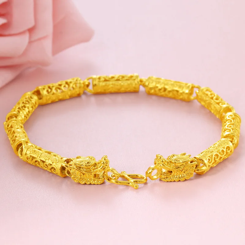 

Wrist Chain Yellow Gold Filled Hollow Male Jewelry Trendy Men Bracelet Gift