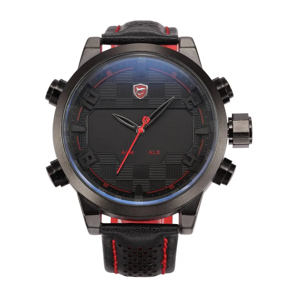 DESH021 кожаный ремень с двойным дисплеем кварцевые часы модные наручные