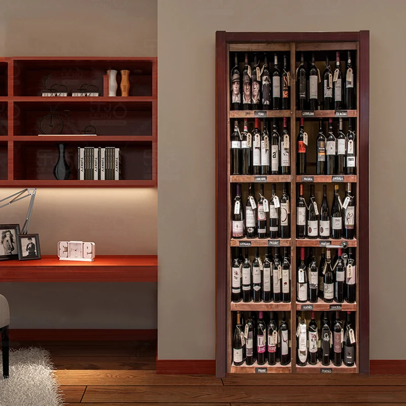 Фотообои 3D в стиле ретро с винными бутылками наклейки на дверь самоклеящиеся