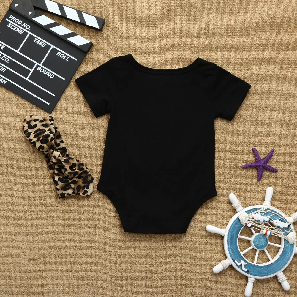 

2021 New hot-selling baby girl and children's clothing summer fashion cute simple letter short-sleeved bow hairband set