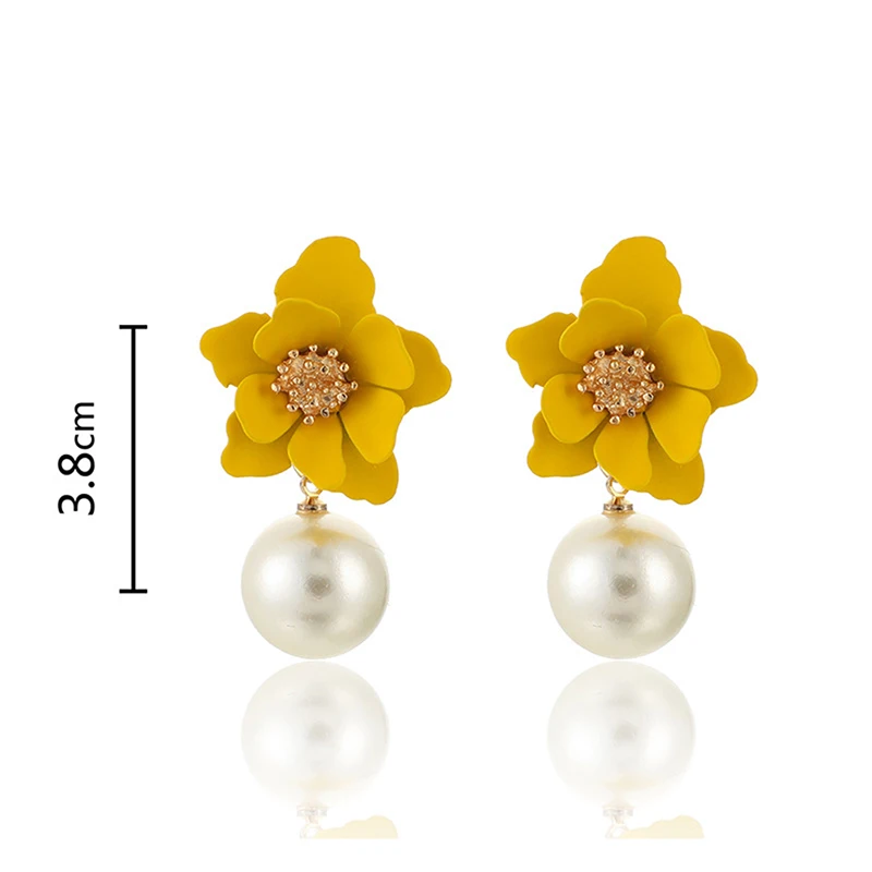 

1 Pair Flower Pearl Drop Dangle Earrings Sweet Ear Studs Jewelry Statement Earings