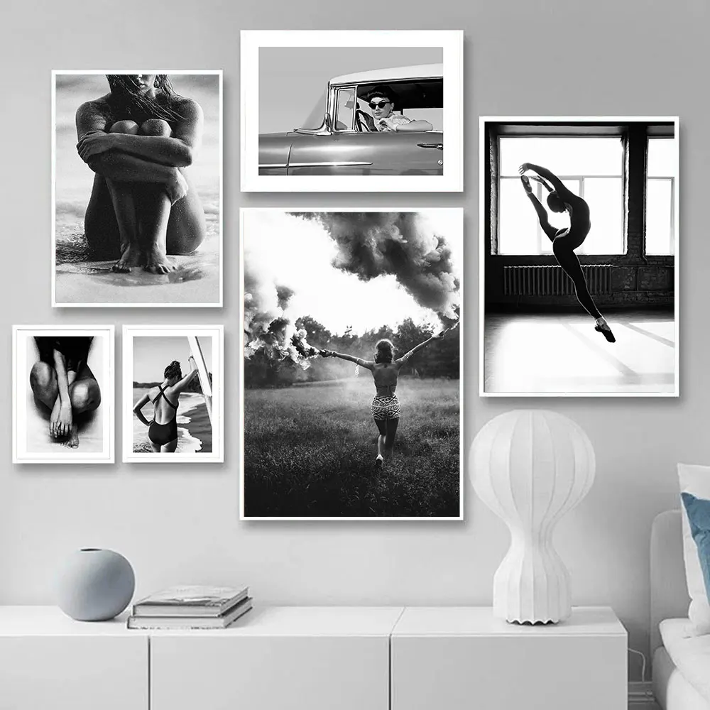 Танцующая девушка черно-белая особенность холст живопись на стене розовый