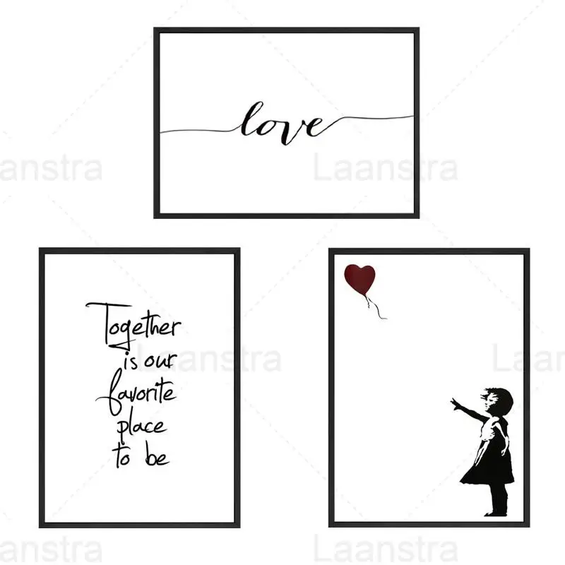 

Decor Poster Canvas Painting Love Quotes Girl Balloon Wall Art Family Black White Picture Living Room Decoration Home Decoration