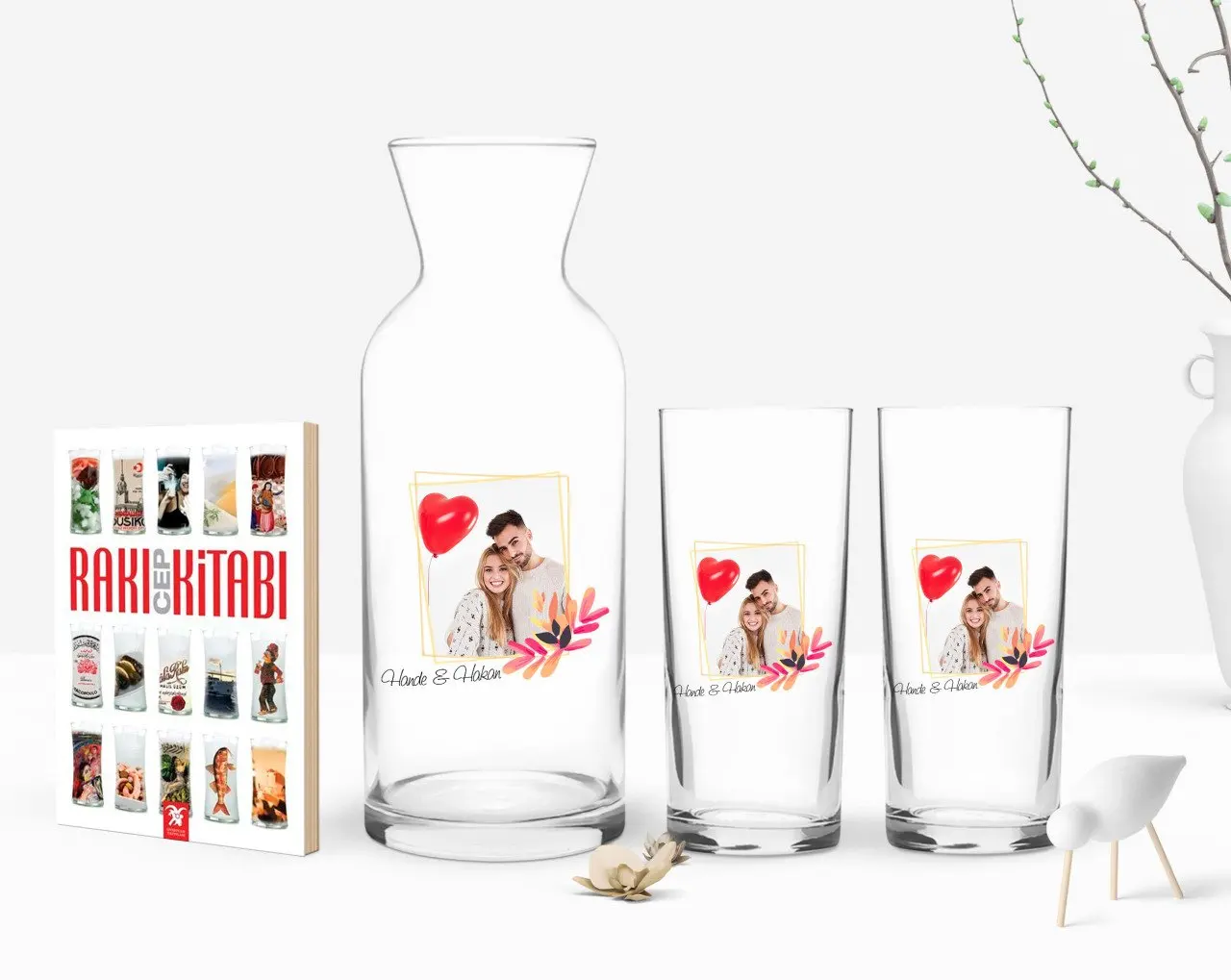 

Персонализированные красочные печатные фото двойной Arrack чашки графин и карманная книжка подарок Seti-29