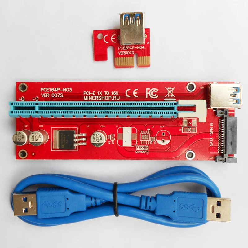 Riser красная плата VER007S PCI-E Экспресс 1x to16x переходная карта адаптер 60 см USB 3 0 кабель