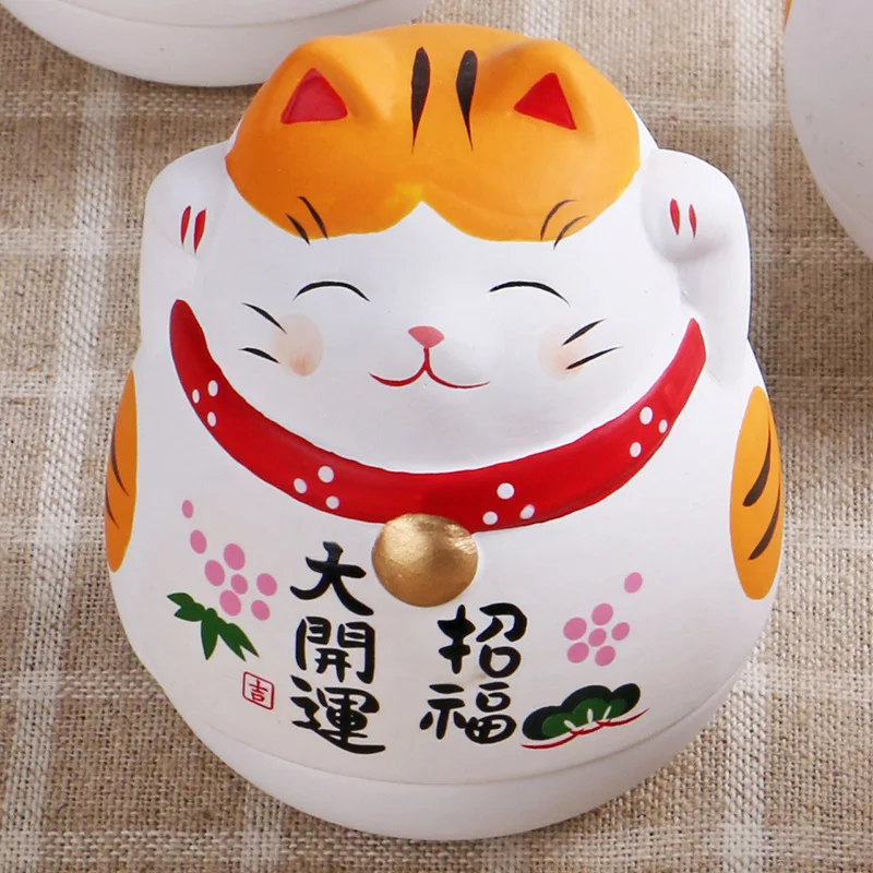 

Japanese Creative Gift Ceramic Cat Ornaments White Lucky Cat Tumbler Home Creative Ornaments Decoration