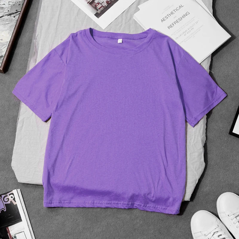 Трикотажная Базовая Однотонная футболка 8 цветов женские повседневные футболки