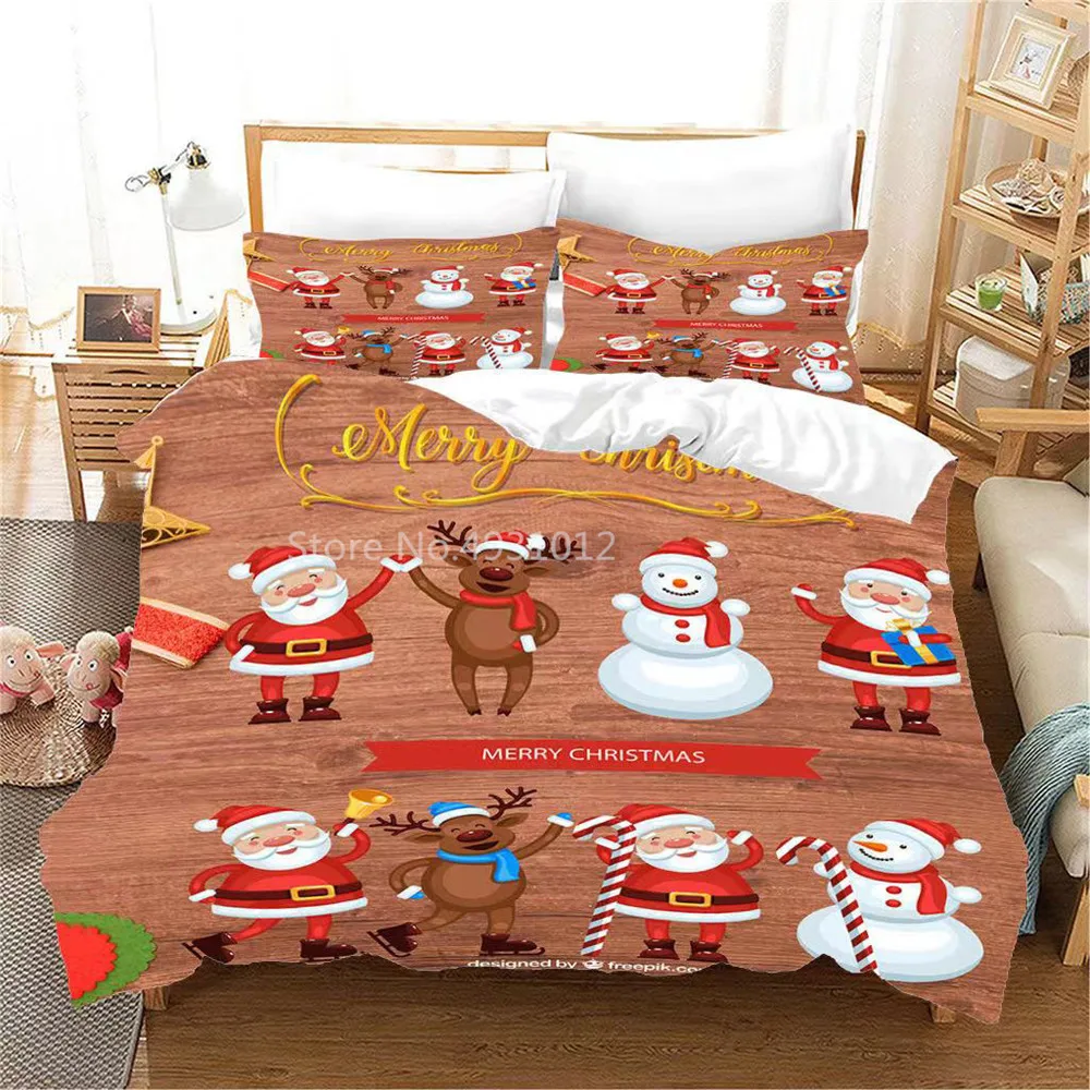 

Christmas Santa Claus Print Bedding Set 3Pcs Duvet Cover Pillowcase Twin Full Comforter Bed for Kid Christmas Gifts