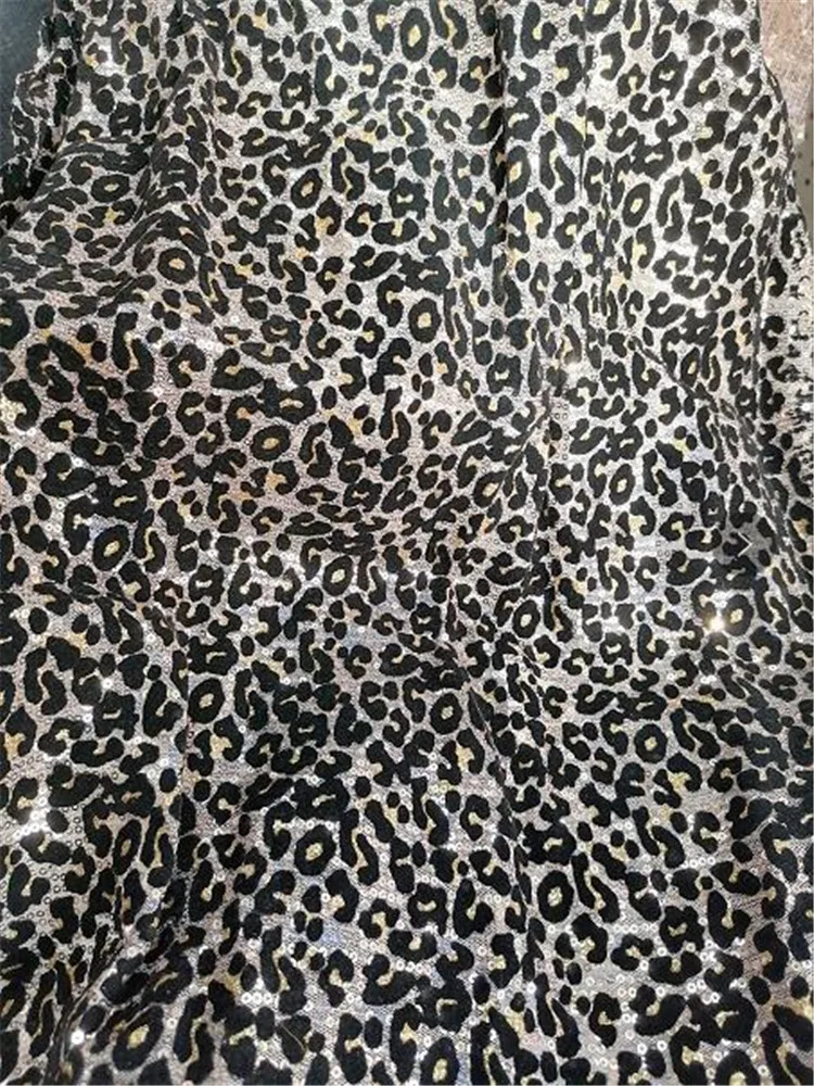 

Leopard fabric sequin embroidery African lace / Leopard flannel cloth implanted with French mesh lace, Dress/ bag fabric 5yards