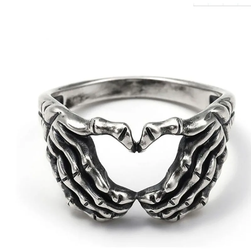 

Retro Hell Ghost Finger Ring for Women Men Fashion Punk Heart-Shaped Ring Stainless Steel Hip Hop Ring Jewelry Party Gifts