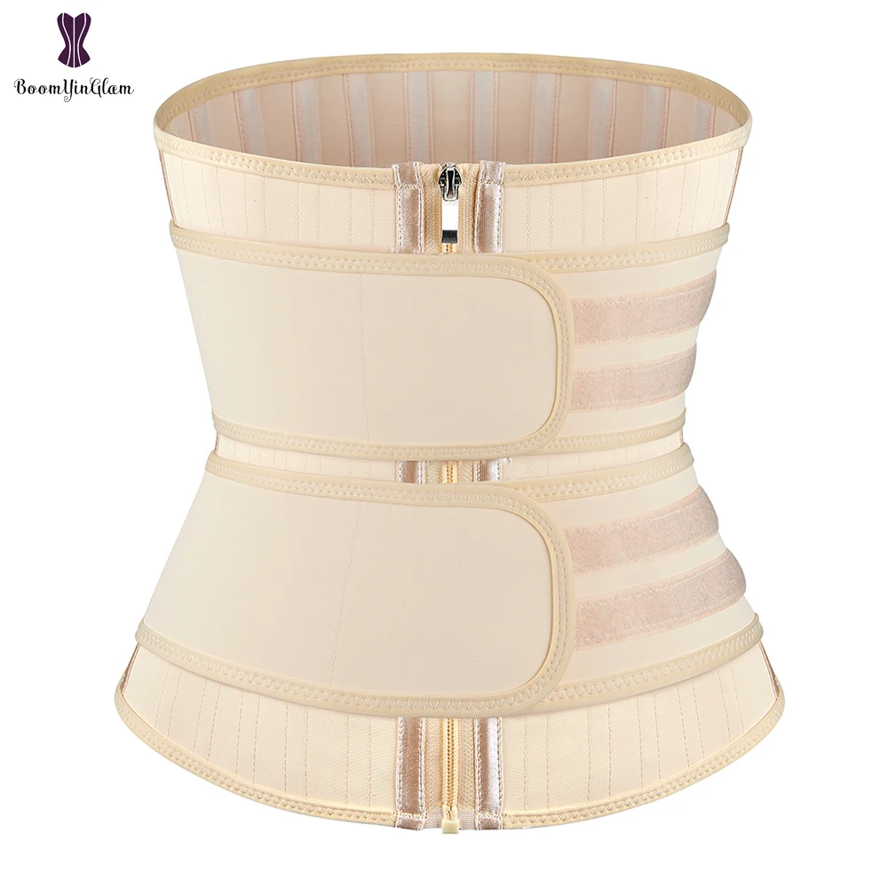 25 Steel Bones Latex Waist Trainer Double Belts Zipper And Hooks Fajas Corset Training Cincher