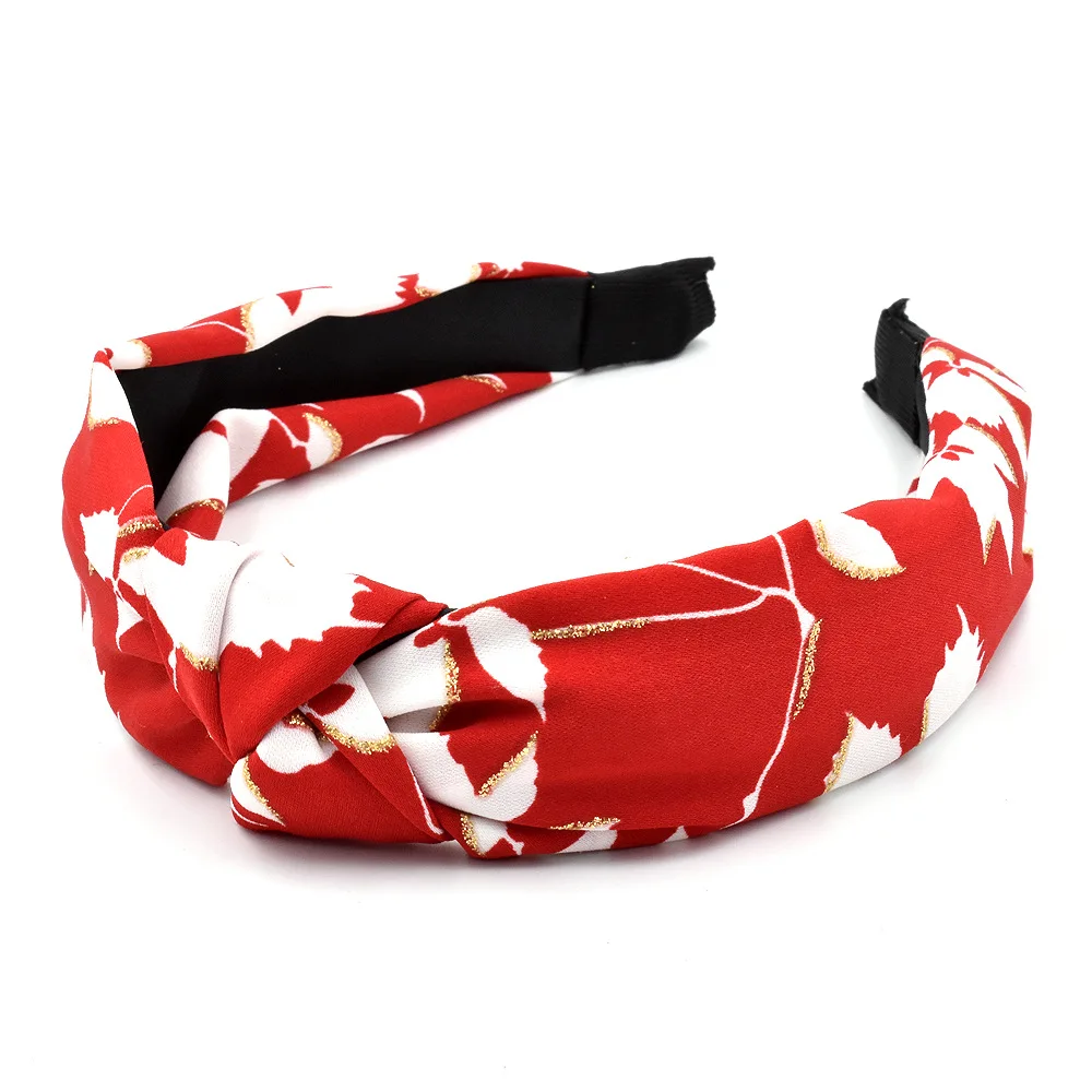 

Fashion Women Plant Print Hairbands For Girls Wedding Engagement Turban Bridal Hair Accessories 4 Colors Leaf with Gold Headwrap
