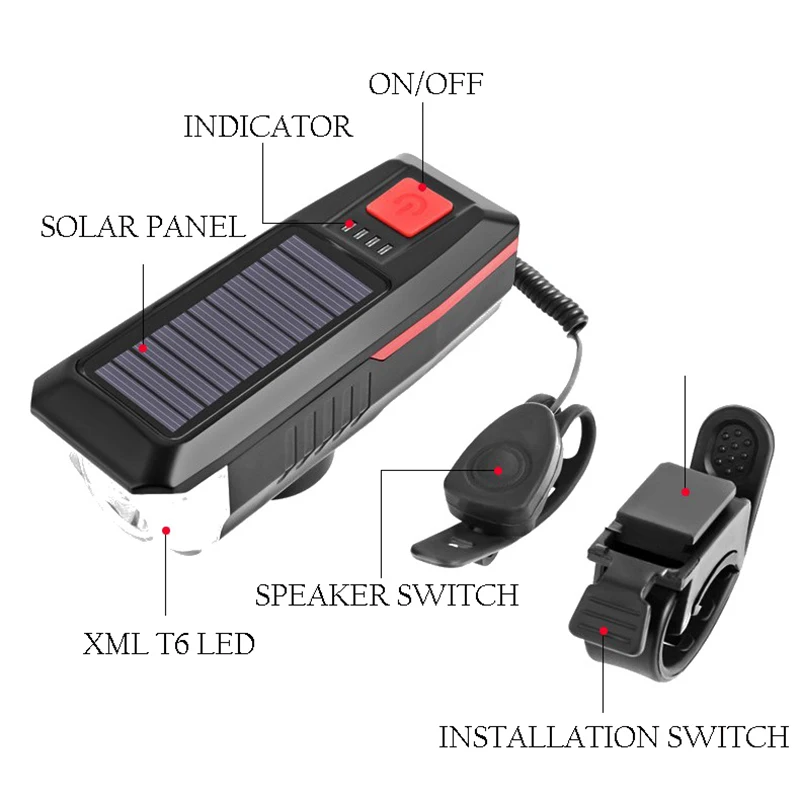 Фонарь велосипедный на солнечной батарее USB 18650 | Спорт и развлечения