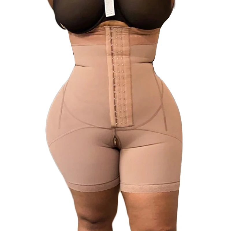 Compression Women's Shapewear Double pressure Bodysuit Flatten Abdomen Waist Trainer Adjustable Front Closure Hook-eye
