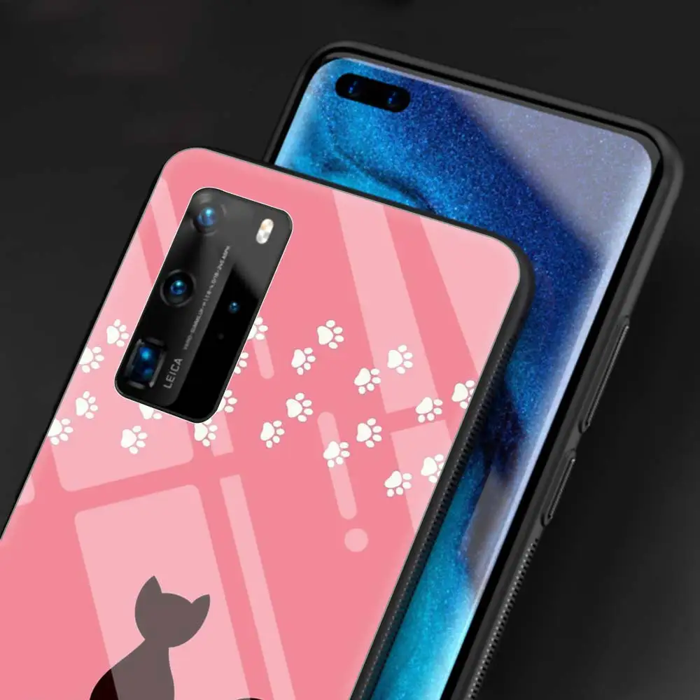 

cat Dog paw design Phone Case for Huawei P Smart Z 2019 P30 P40 P20 Pro P10 Lite 2021 5G Tempered Glass Funda Shell Cover