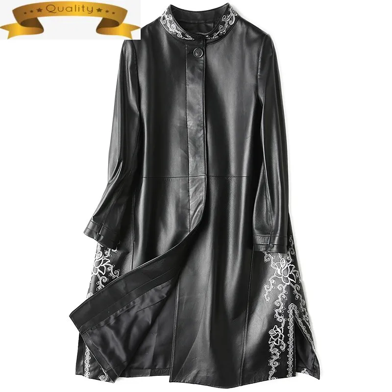 

Sheepskin 100% Jacket Leather Women Sobretudo Feminino embroidery jackets Spring Autumn HQ11-ZYZ1114A MF111