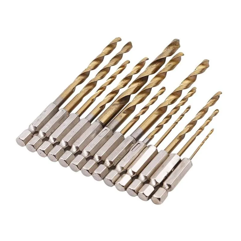 

Drill bit Hexagonal Titanium-plated Shank Twist Drill Bit 1.5-6.5mm Bit for Electric Screwdriver Chuck Hex Wood Drill Bit Set