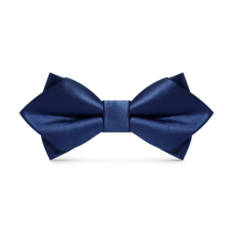 Designer Brand Fashion Two Layer Bowtie For Men High Quality Groom Wedding Party Butterfly Bow Tie Set Pocket Gift Box Navy Blue