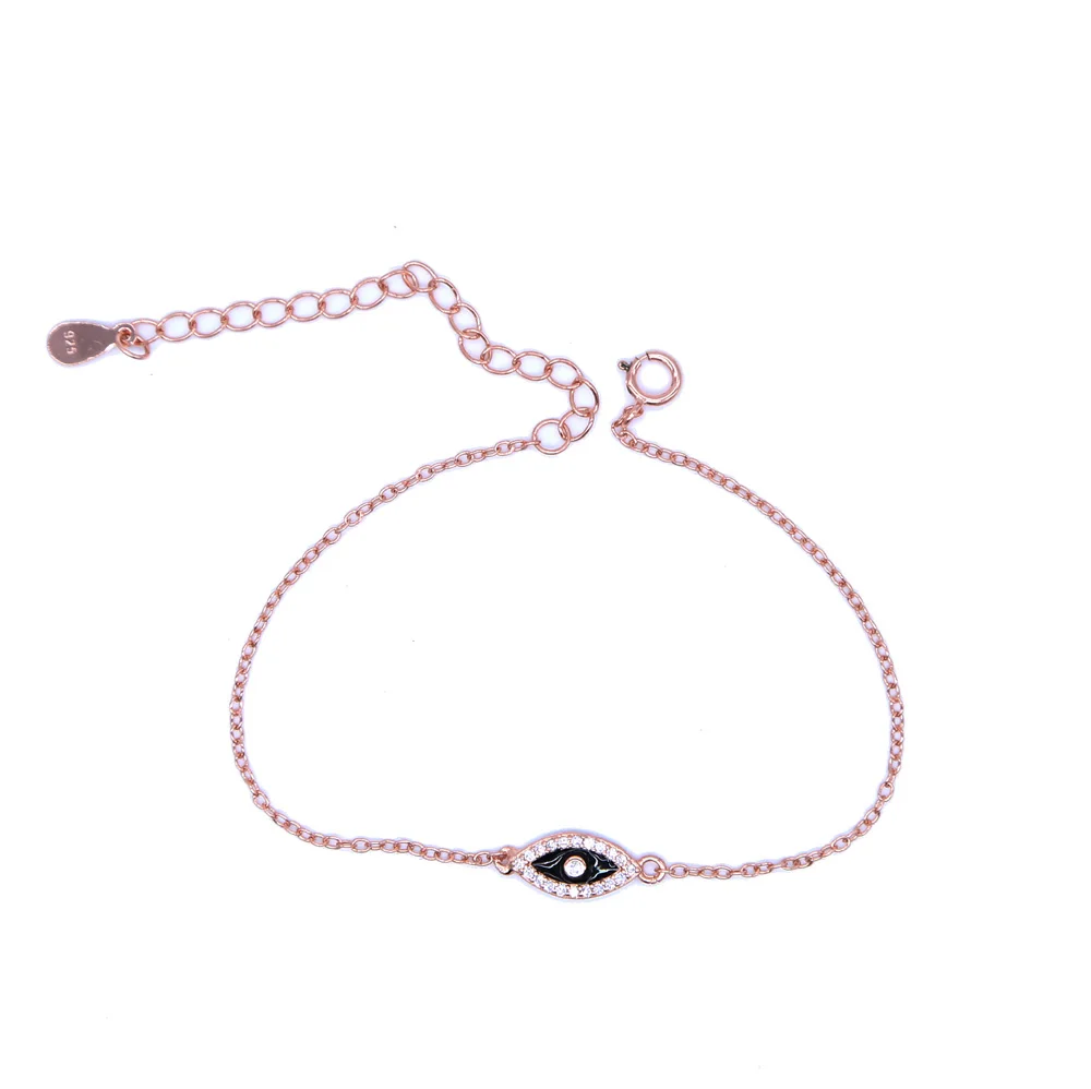 Изысканные 925 серебро эмаль глаз с фианитами Шарм браслет из розового золота