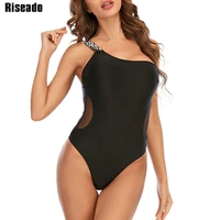 riseado one shoulder one piece swimsuit sexy mesh womens swimwear 2021 black bodysuit female plus size bathing suits xxl summer