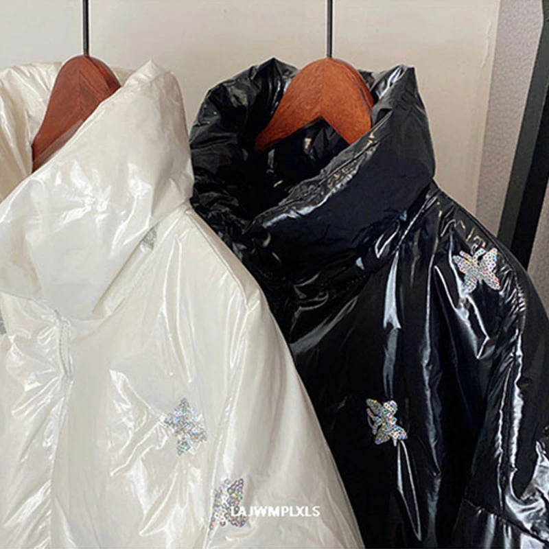 2021 яркий белый/черный пуховик женский зимний новый модный блестящая Лазерная с