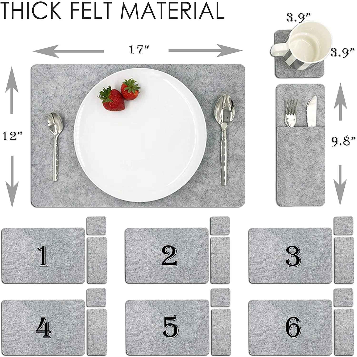 Набор из 6 кухонных столовых приборов черные подставки для напитков и столовые