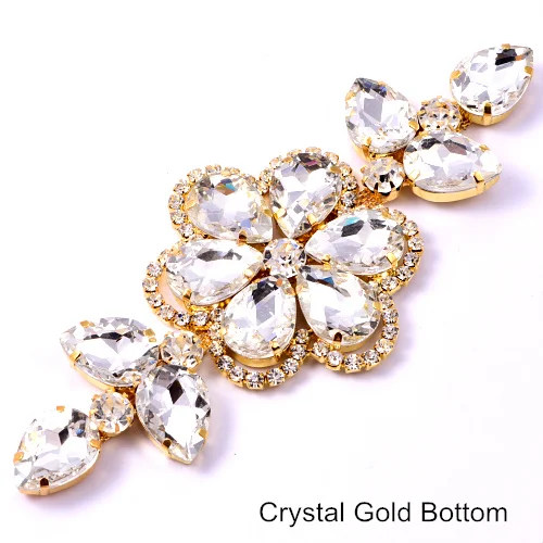 Gold-Crystal 13,5X5 см, 1 шт., белые пришитые Стразы, аппликация с серебряной/Золотой основой, кристаллы AB, стразы для шитья свадебного платья B0792 - Цвет: Gold-Crystal