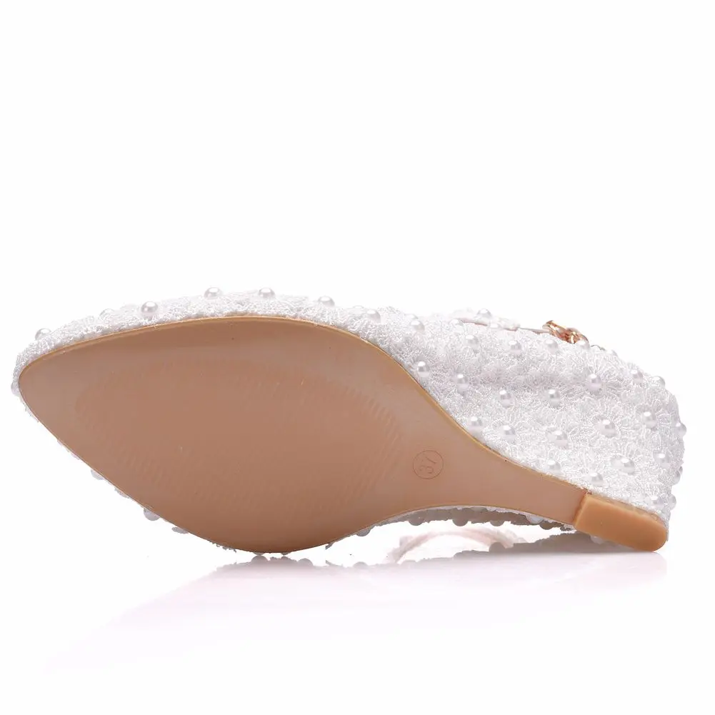 Туфли лодочки женские свадебные высокий каблук 8 см кружево жемчуг кристаллы