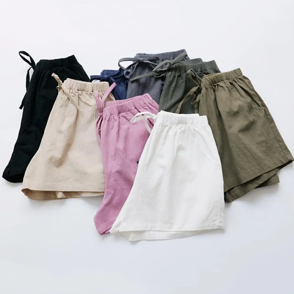 Шорты женские однотонные с завышенной талией модные повседневные хлопково