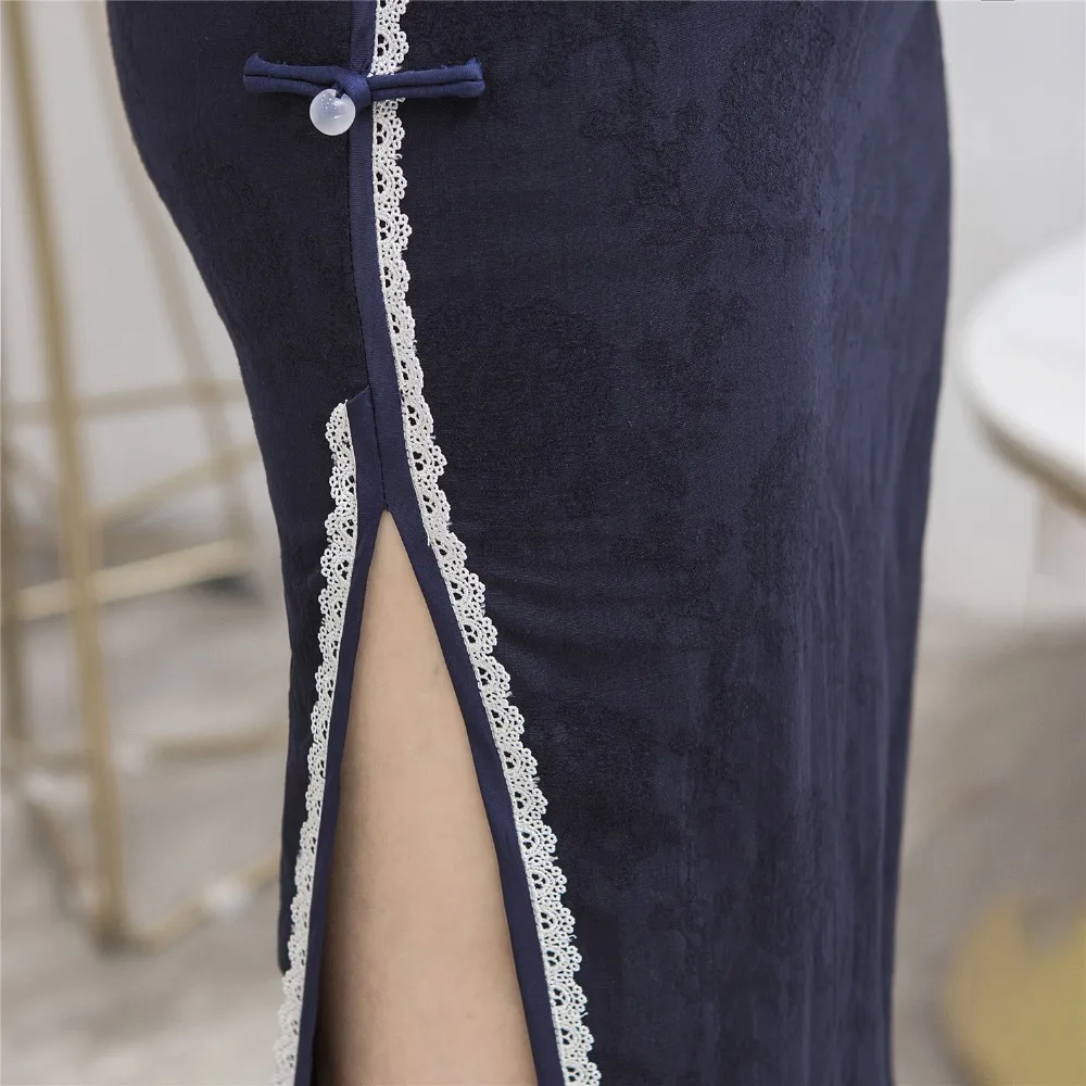 Шанхай история Половина рукава по колено cheongsam платье хлопок лен Винтаж Ципао китайское платье китайский стиль платье для женщин