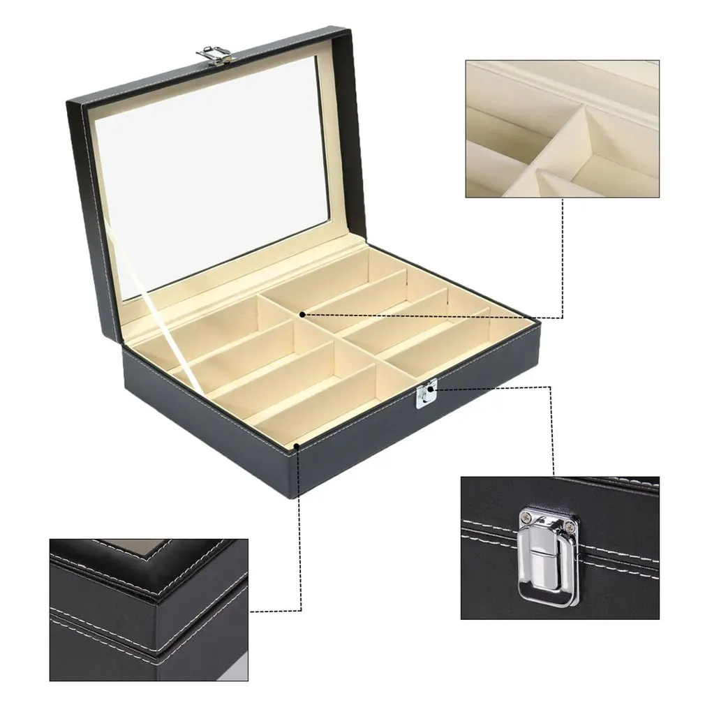 2020 New 8 Grids Sunglasses Organizer Storage Box Jewelry PU Leather Collection Glasses Display Holder Portable Case Watch | Наручные
