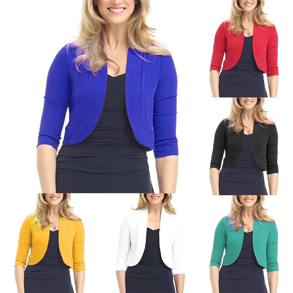 Модная размера плюс женская ультра короткая куртка однотонная открытая передняя