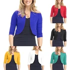 Модная размера плюс женская ультра короткая куртка однотонная женская открытая передняя часть 34 рукав болеро открытый кардиган для женщин пальто