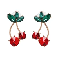 fashion redyellow cherry crystal glass rhinestones dangle drop stud earrings jewelry for women