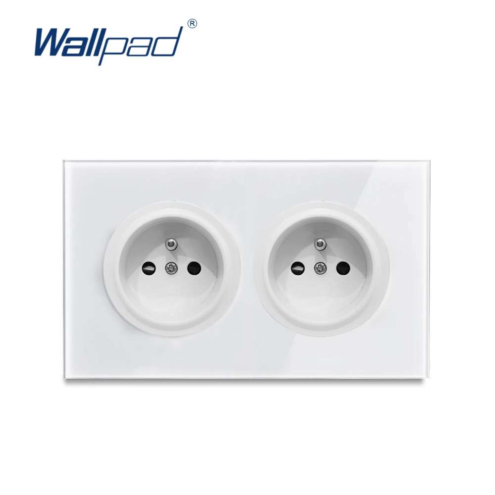 

Wallpad L6 Double 2 Gang French Plug Wall Socket France Power Outlet White Tempered Glass Panel 146*86mm