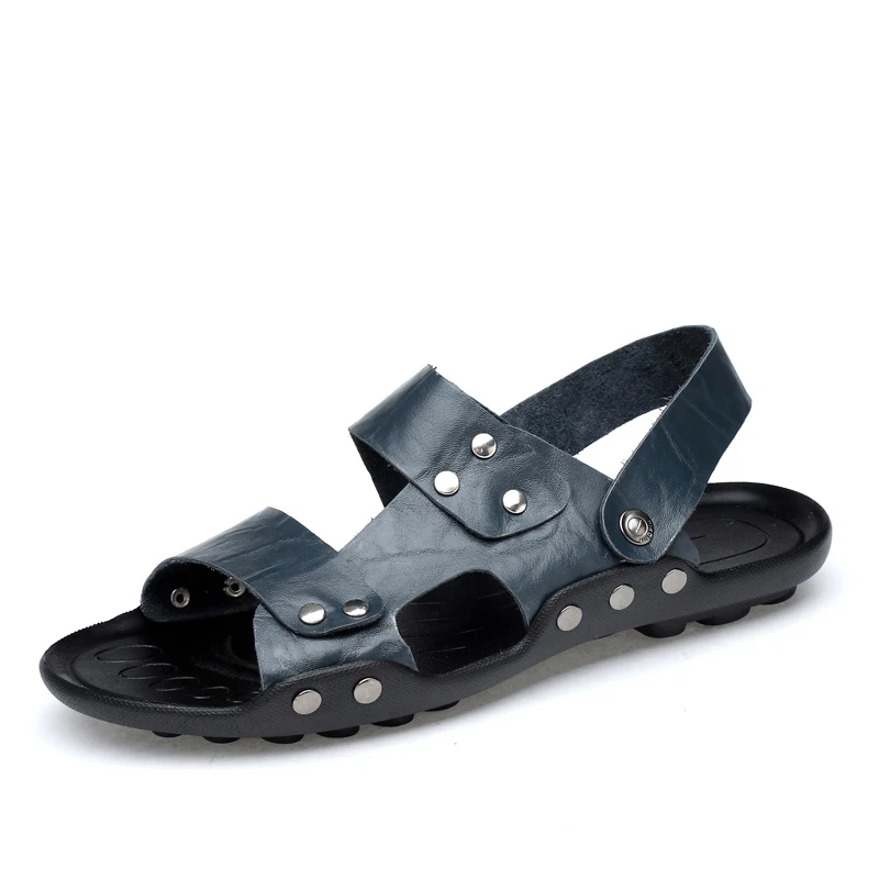 

Summer Leather Sandals Men Slippers Rivet Light Soft Flat Casual Designer Shoes Man Sandal Sliper Size 46 47