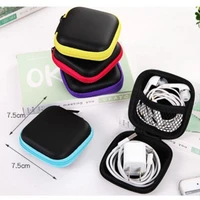 1pc zipper earphone case leather earphone storage box portable travel usb cable organizer carrying hard bag for coin memory card