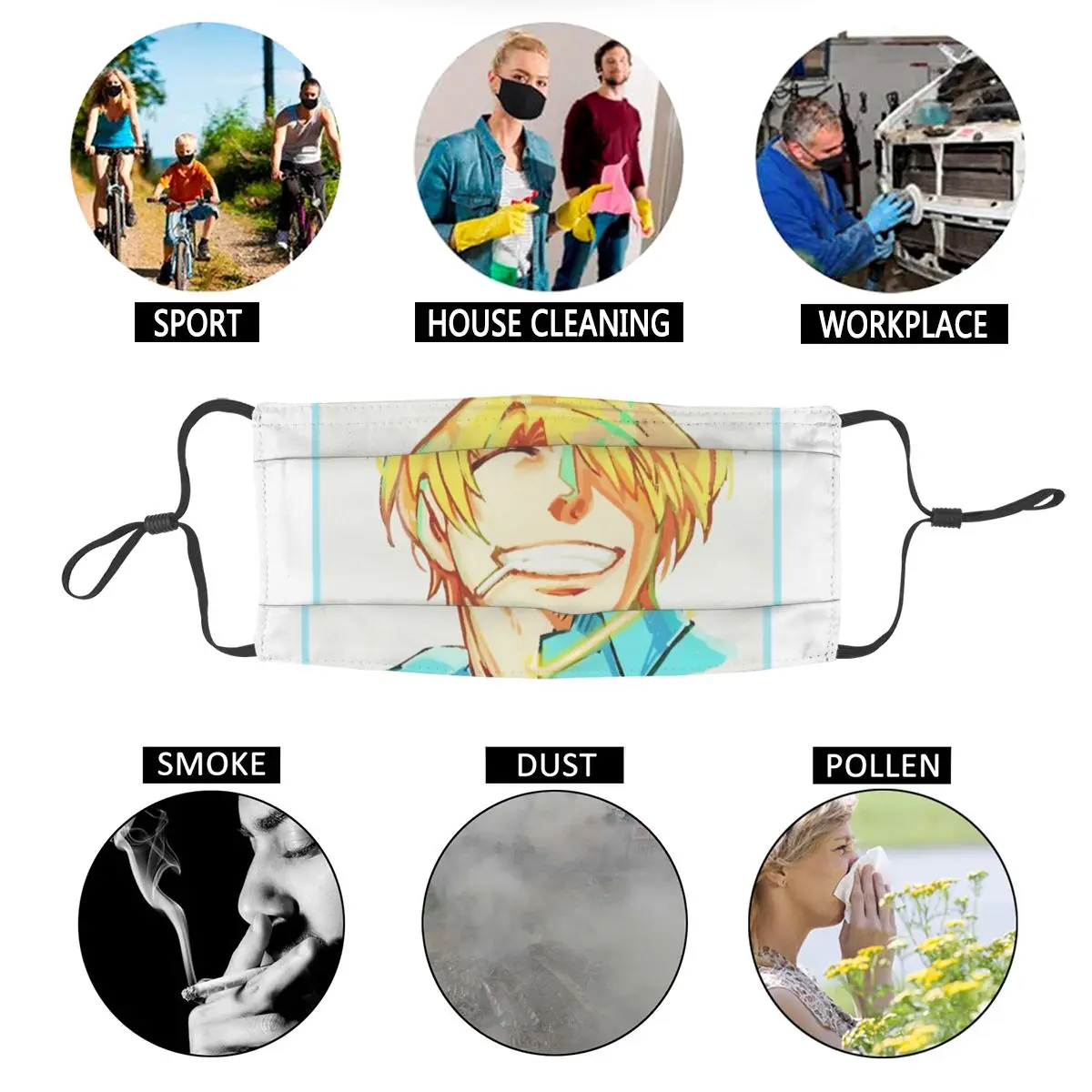 

Sanji One Piece Adult Reusable Face Mask Japan Anime Manga Anti Haze Dustproof Protection Cover Respirator Mouth Muffle